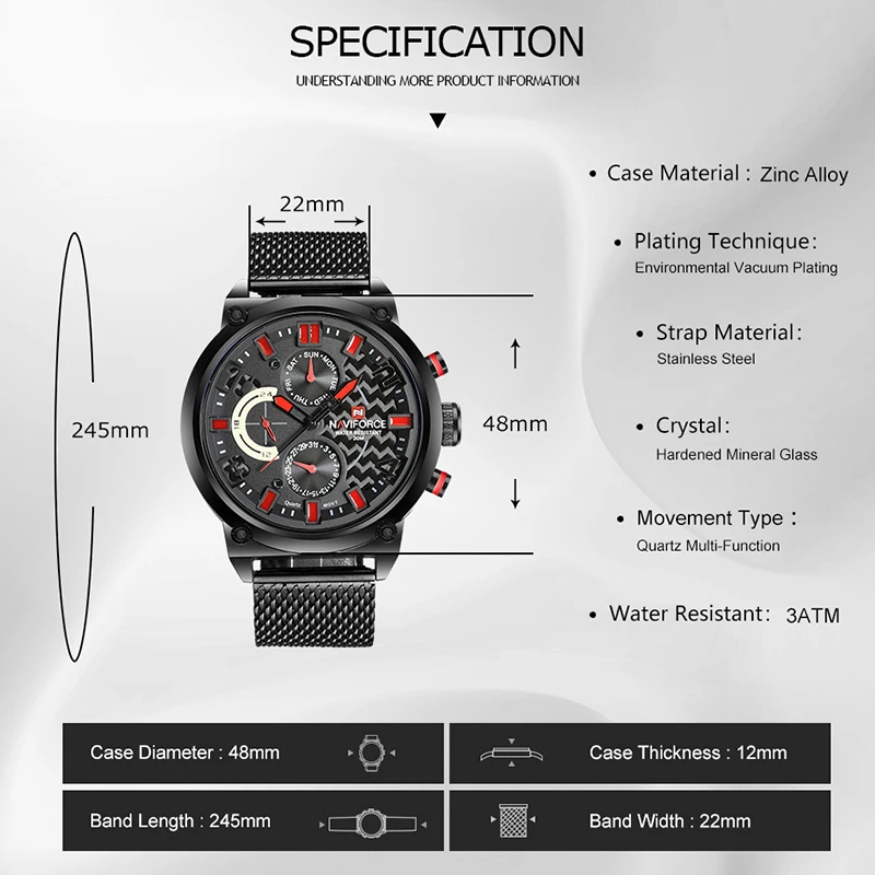 NAVIFORCE Luxe Merk Mannen Sport Horloges Multifunctionele Mesh Stalen Band Mannelijke Horloge Militaire Quartz Man Klok Relojes Hombre