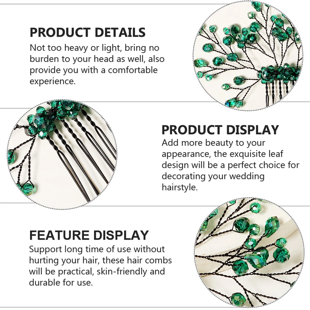 

Leaf Hair Comb Crystal Wedding Accessories Comfortable Lightweight Hairstyle Decoration For Bridal Green Leaf Design