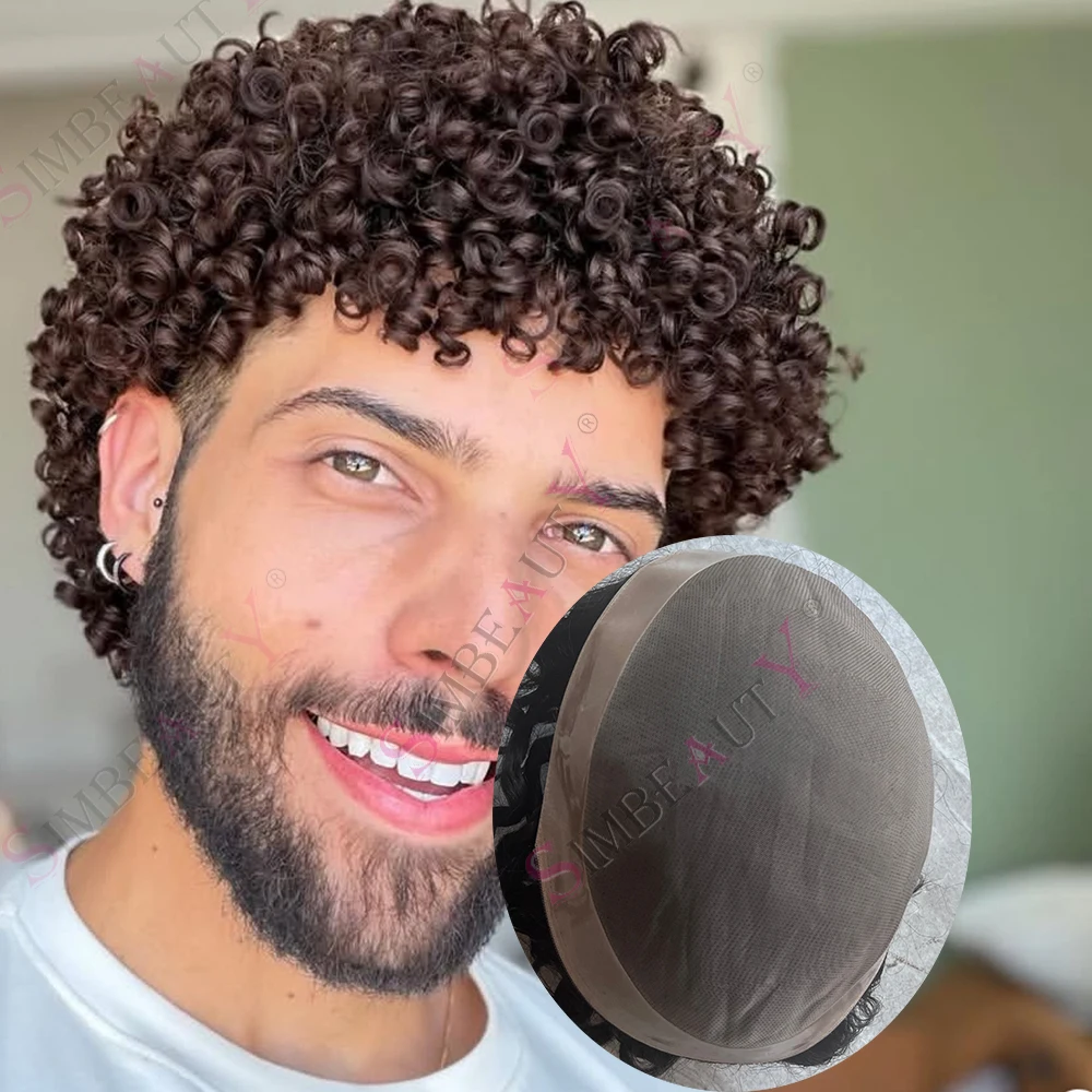 

10mm Afro Man Toupee 12mm 8mm Kinky Curly Black 100% Human Hair Wigs Weave Hair Units Toupet Fine Mono Lace Capillary Prosthesis