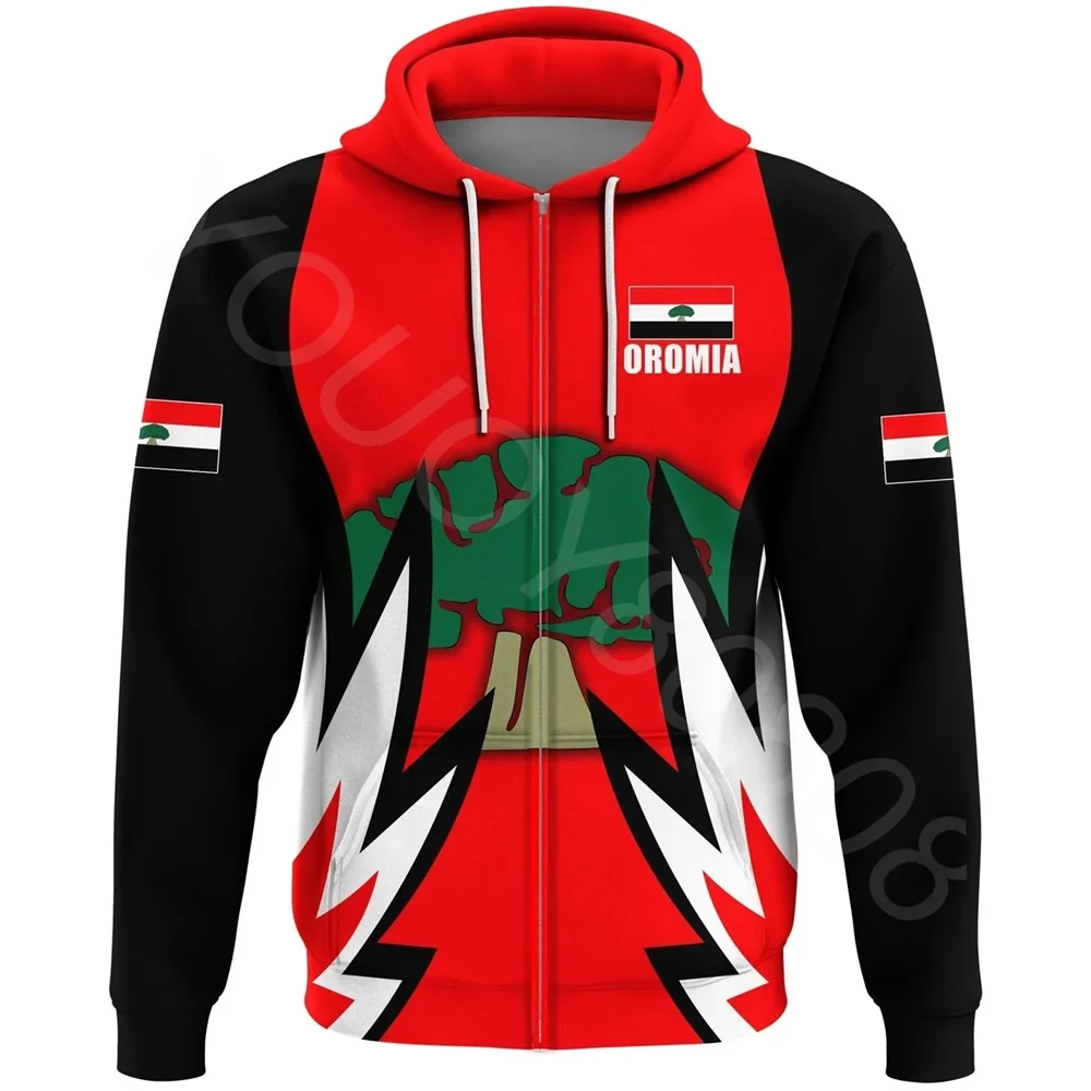 

2022 African Zone Men's Casual Sweatshirt Harajuku Street Hoodie Print-Oromia New Version Zip Hoodie Sweater