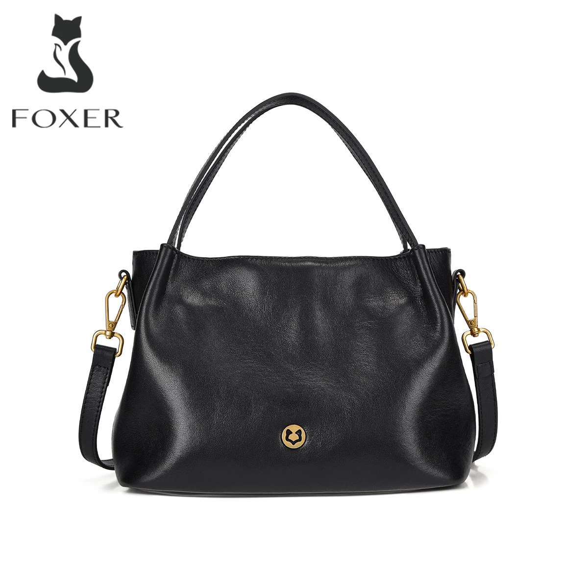 FOXER Genuine Cowhide Leather Slouchy Hobo Crossbody Shoulder Bag Adjustable Strap Zip Closure Large Capacity Commuting Handbag