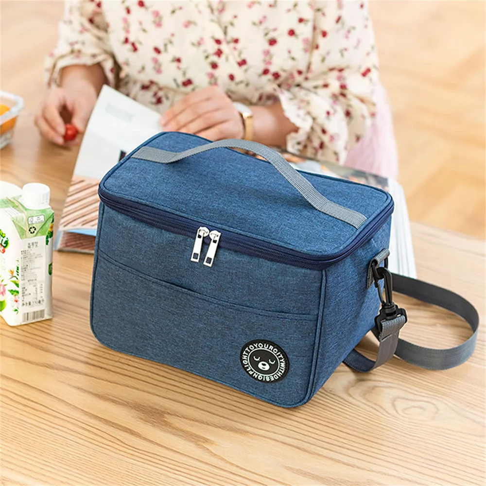 Large Capacity Lunch Bag Food Thermal Bento Pouch Waterproof Oxford Lunch Box Picnic Insulated Cooler Bag WIth Shoulder Strap