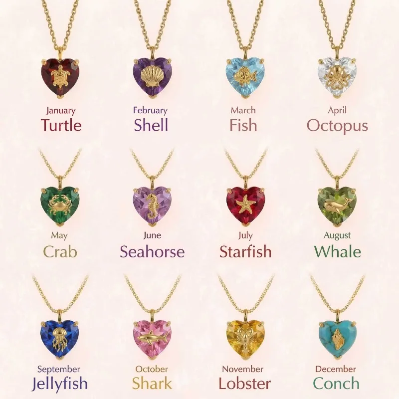 Plated Colorful Heart Crystal Pendant Necklace Women Twelve Zodiac Crystal Love Pendant Birthday Gift Biological Vacation Gift