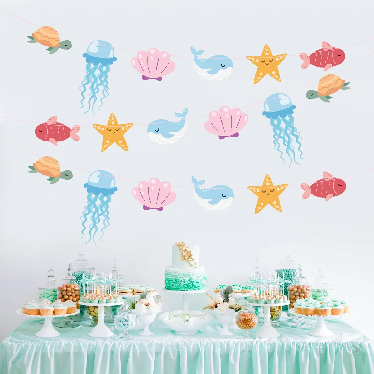 2 m Ozean-Tier-Girlande mit Ozean-Motiv – hängendes Banner für Kindergeburtstag, Babyparty unter dem Meer, Party-Dekoration – Detail 4