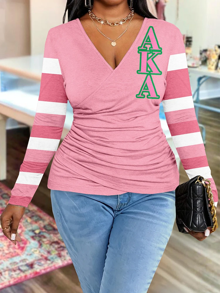 Alpha Kappa Alpha Sorority Stripe Print Slim Fit T-Shirt