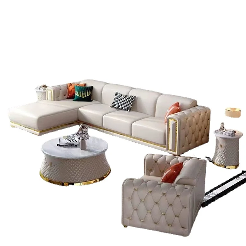 

#American Post-modern Light Luxury Genuine Leather Sofa Set With Italian Buckle For Living Room Gym And Villa Furniture