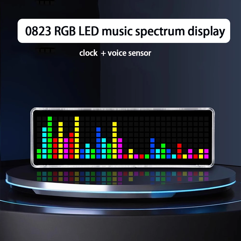 0823 RGB led music spectrum display screen voice control with Clock display Music rhythm light
