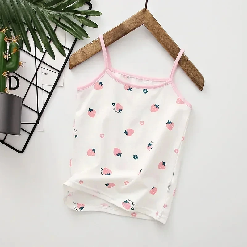 Baby Girls Sleeveless Vest Kids Cartoon Print Camisole Korean Style Topss 2024 Summer 2 To 8 Yrs Children\'s Clothing