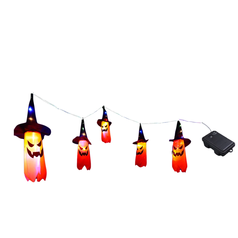 String Lights Indoor Outdoor Party Favors Hanging Pumpkin Witch Hats with LED Lights String for Haunted House Garden Yard Decor