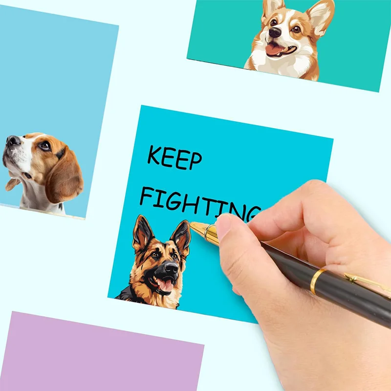 4 Pieces (200 Sheets) Dog Sticker Set, Self-Adhesive Square Sticky Notes, 50 Sheets Each, Student Planner Cartoon Puppy Animal Stationery Diary School Office Home Supplies Gift, Random Style