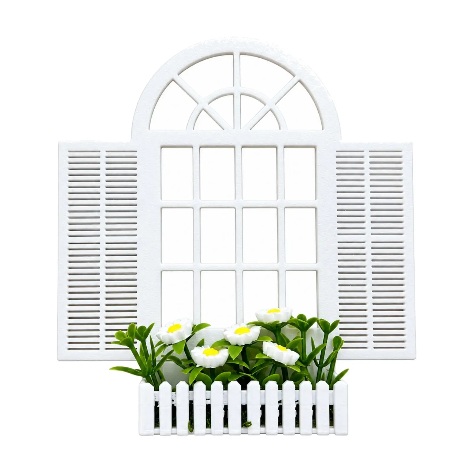 Miniature Arched Window with Planter Box Greenery Miniature Window Planter Decor Dollhouse Plants Detailed for Diorama Builders