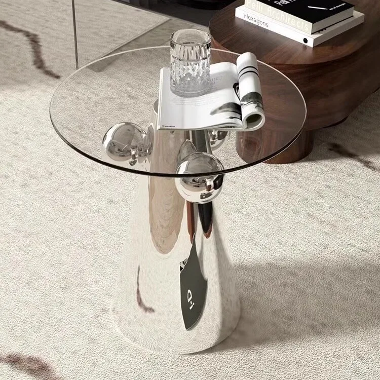 Minimalist Contemporary Metal Side Table With Glass Top Stainless Steel Frame Small Coffee Corner Table For Hotel Sofa Use