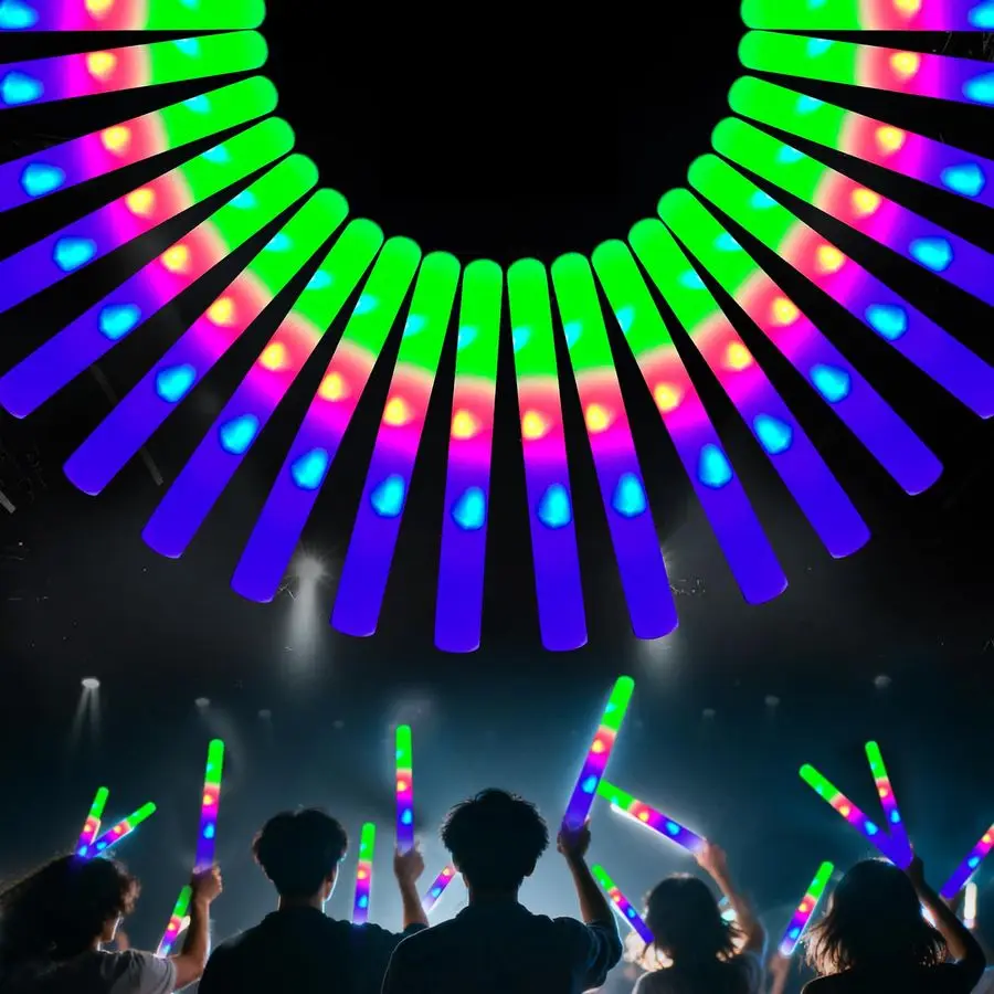 

Набор из 156 светящихся палочек LED из пенопласта, светящиеся палочки для свадьбы с 3 режимами цветной мигающей подсветки, оптовый набор светящихся палочек для вечеринок, R