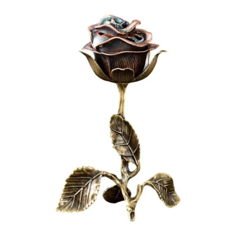 Handcrafted Metal Rose Incense Burner Alloy, Traditional Aroma Stand, Heat-resistant and Durable Rose Statue, Banquet Hall Gift