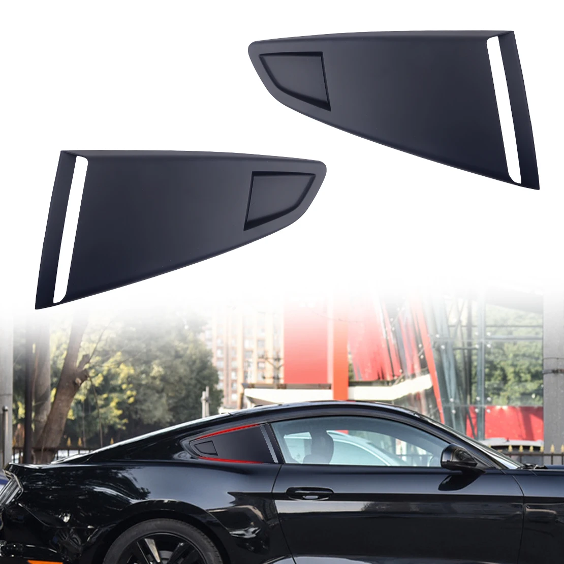 beler Black Plastic 1Pair Car Window Quarter Rear Louver Side Vent Scoop Cover Fit For Ford Mustang 2015 2016 2017 2018