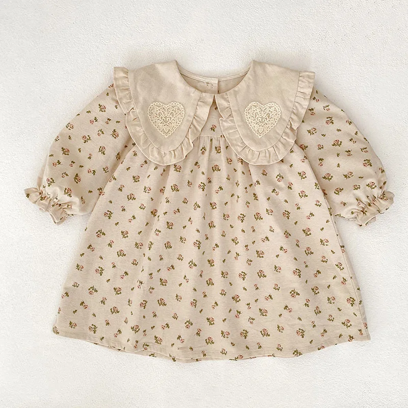 Autumn New Girls' Dress Floral Long Sleeve Princess Dress Baby Romper Onesie Dress Sister Outfit