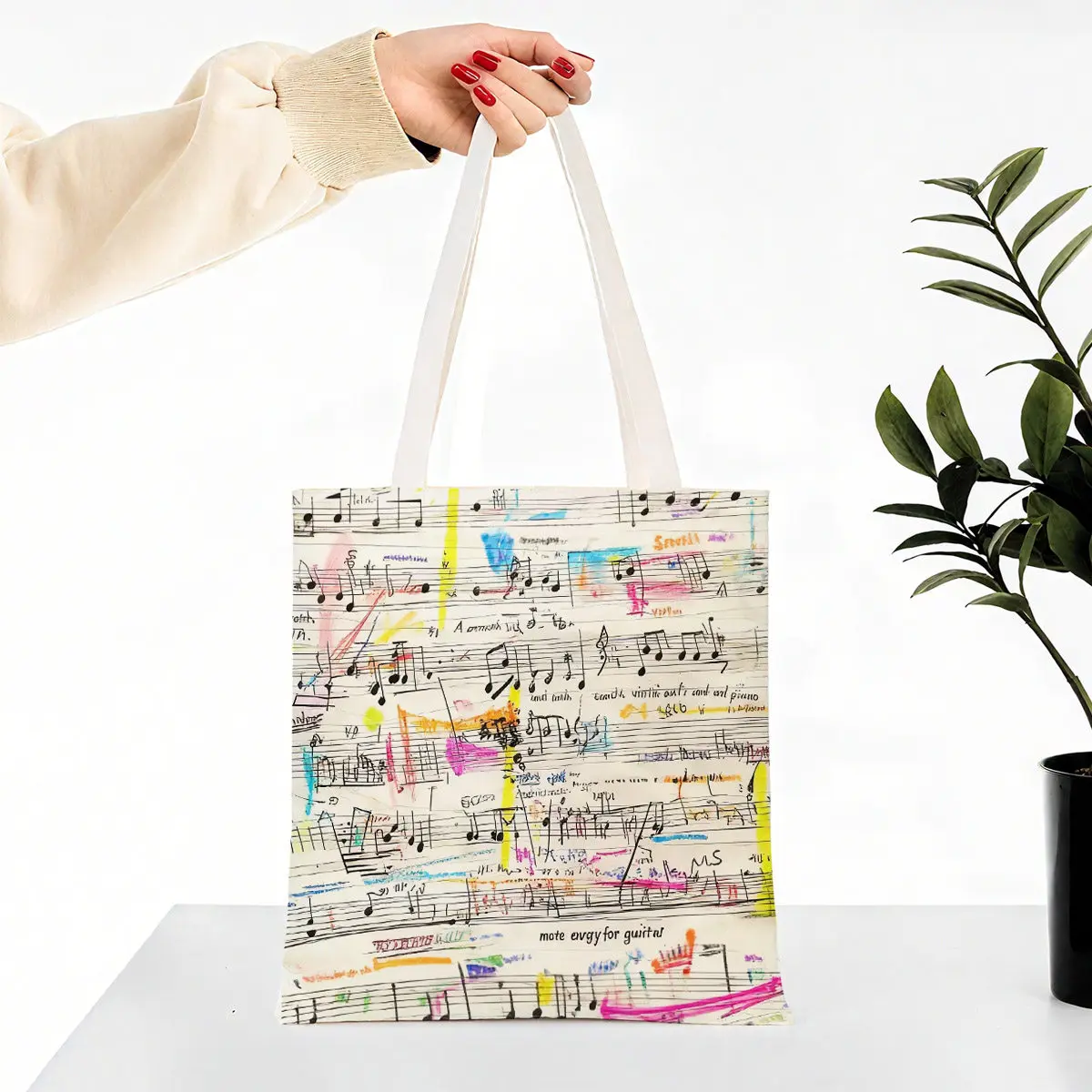 A Musical Note Art print canvas tote bag, suitable for daily use, shopping, school, and travel