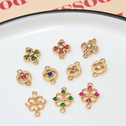 1pcs Diy Jewelry Accessories Copper Gold-plated Micro-set Zircon Small Flower Pendant Earring Handmade Material Charms