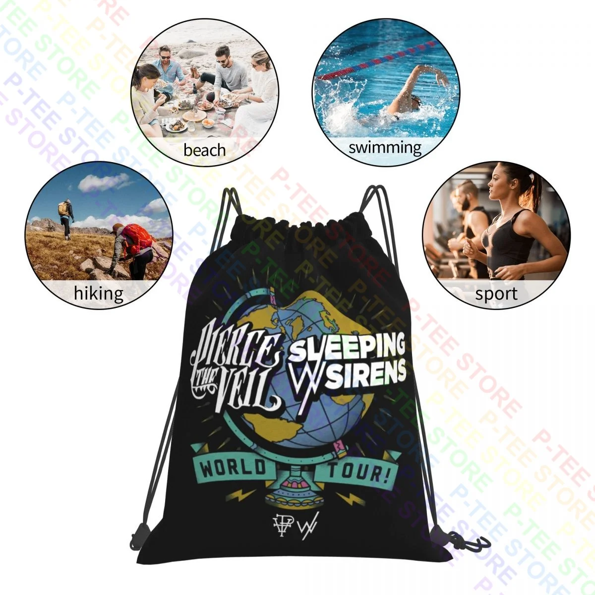 جولة عالمية البوب الشرير بيرس الحجاب النوم مع صفارات الإنذار 2015 الرباط أكياس حقيبة قاعة رياضة مدرسة خفيفة الوزن