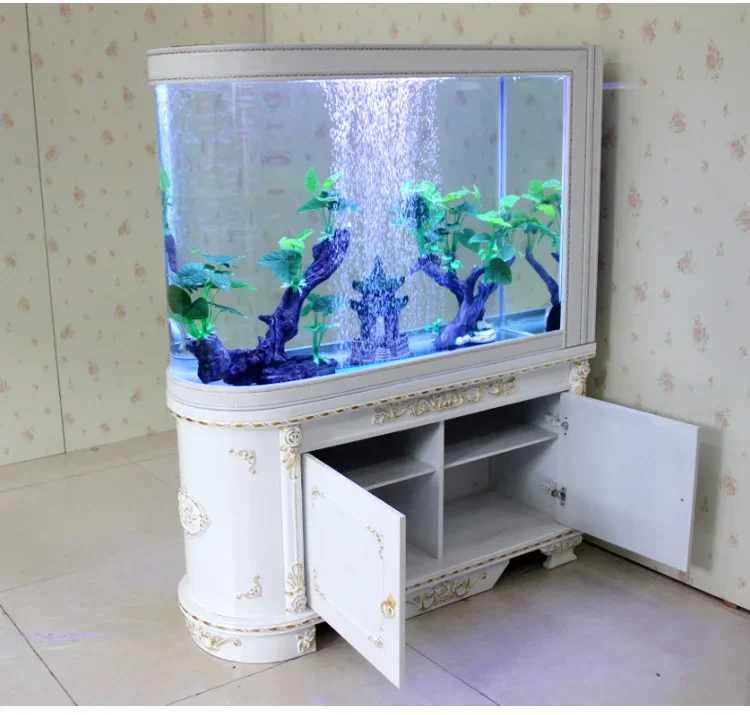 aCustomized Large Transparent Cube Acrylic Aquarium Fish tank Glass Bullet Front Fish tank Aquarium with Bottom Cabinet
