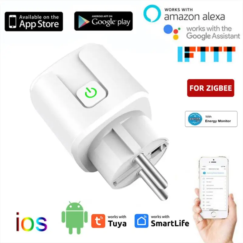 16A/20A Tuya Zigbee 3.0 Smart Plug EU Sockets With Power Monitor Smart Life Wireless Socket Work With Alexa Google Home Alice