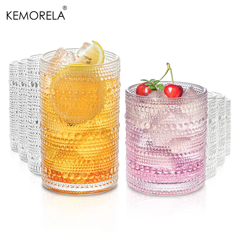 

8PCS Elegant Vintage Hobnail Drinking Glasses Embossed Design Glass Cups Highball Glasses For Highballs Mojitos Cocktails Beer