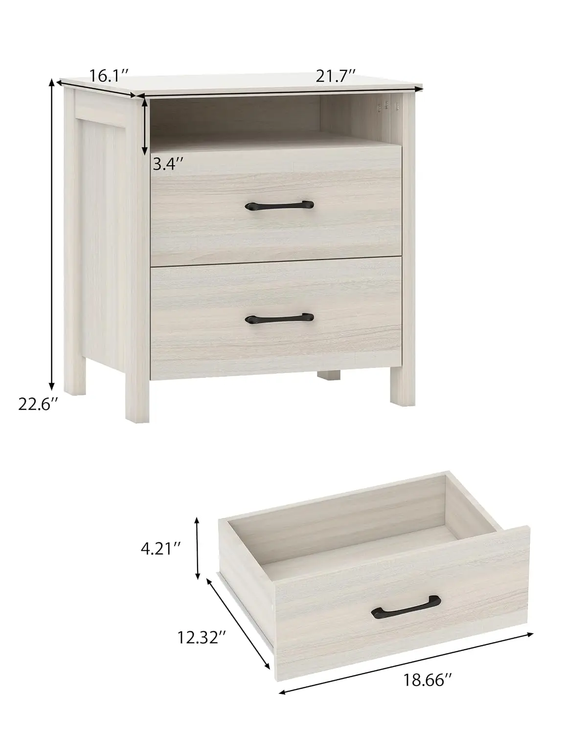 Rustic Nightstand With 2 Drawers, Light Gray, Set Of 2, Customized