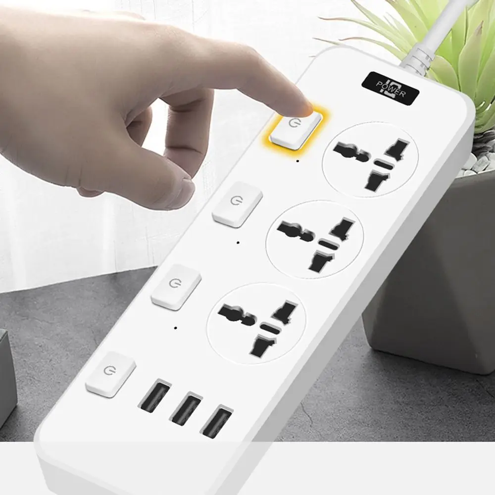 Universal Electric Plug Socket US UK EU Plug 3 USB Ports Power Strips 2500W Individual Switch Flat Outlet Extender Cord Office