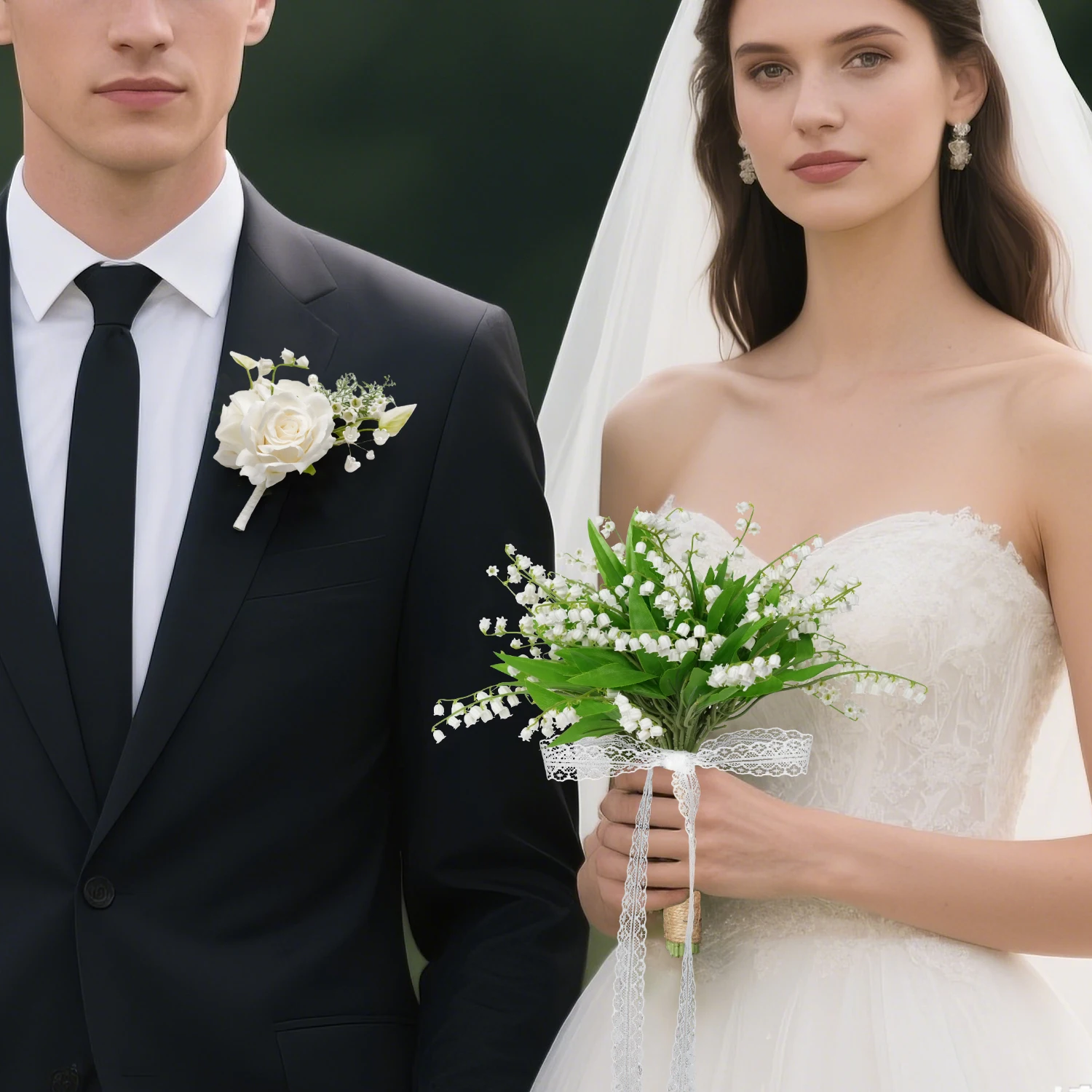 Uflower Lily of the Valley Pocket Boutonniere Groom Groomsmen Guest Boutonniere for Wedding, Homecoming, Anniversary, Graduation image 3