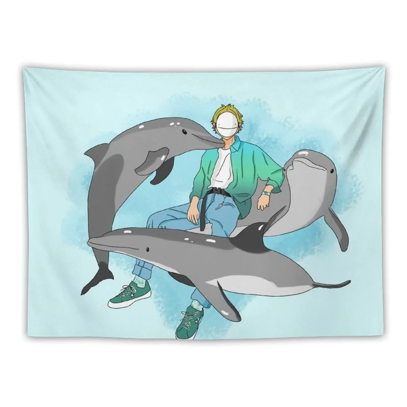 Dream with Dolphins Tapestry Outdoor Decor Home Decoration Accessories Room Aesthetic Tapestry