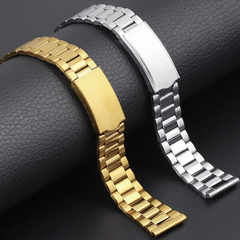 Correa Universal de acero inoxidable, pulsera de Metal con hebilla plegable, repuesto de boca plana, 12mm, 14mm, 18mm y 20mm