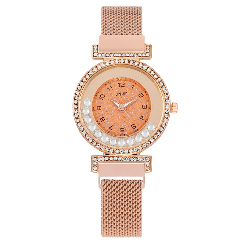 Fashion Flowing Diamond Digital Rolling Diamond Women's Watch Women's Watch Absorbent Iron Stone Lazy Man Milan Band