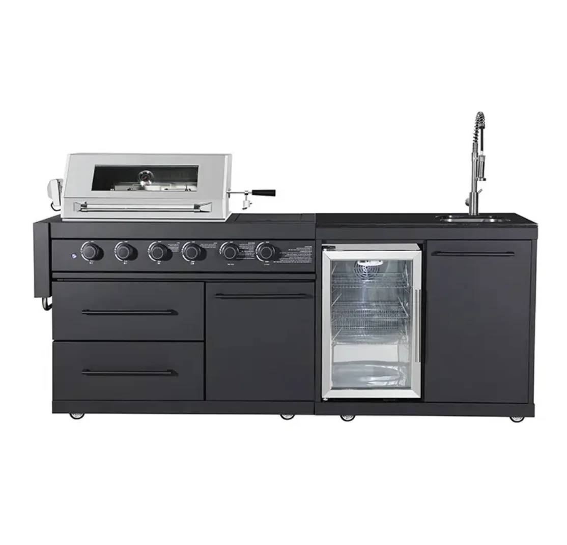 Modern Outdoor 304 Black Stainless Steel Kitchen Griddle Durable BBQ Island Grills Built in Cabinet Set