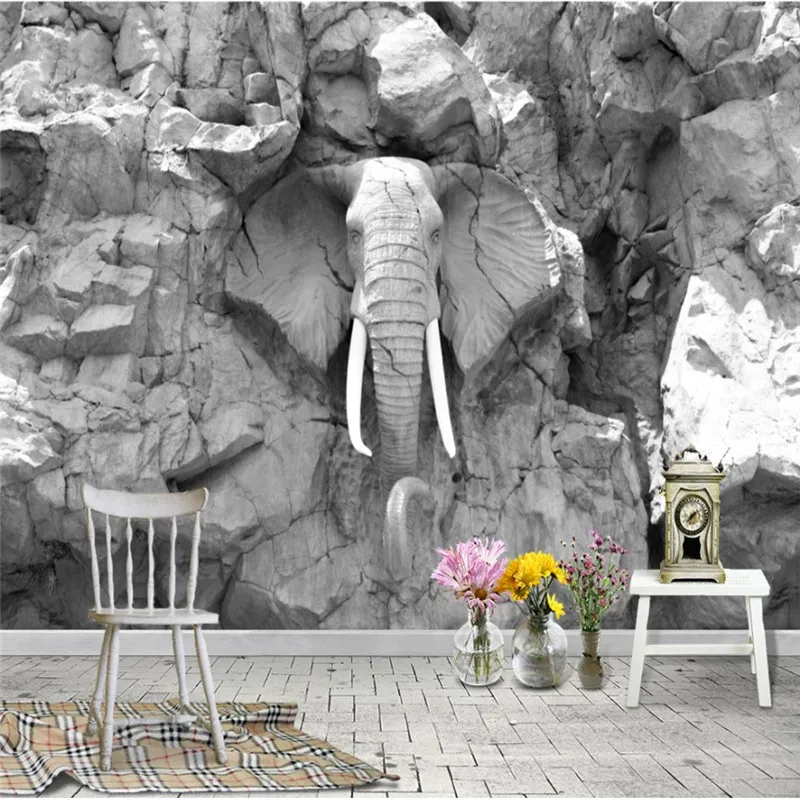 Customized products Modern Abstract 3D Gray Bump Wall Elephant Statue Wallpaper Living Room Bedroom Home Decor Background Wall