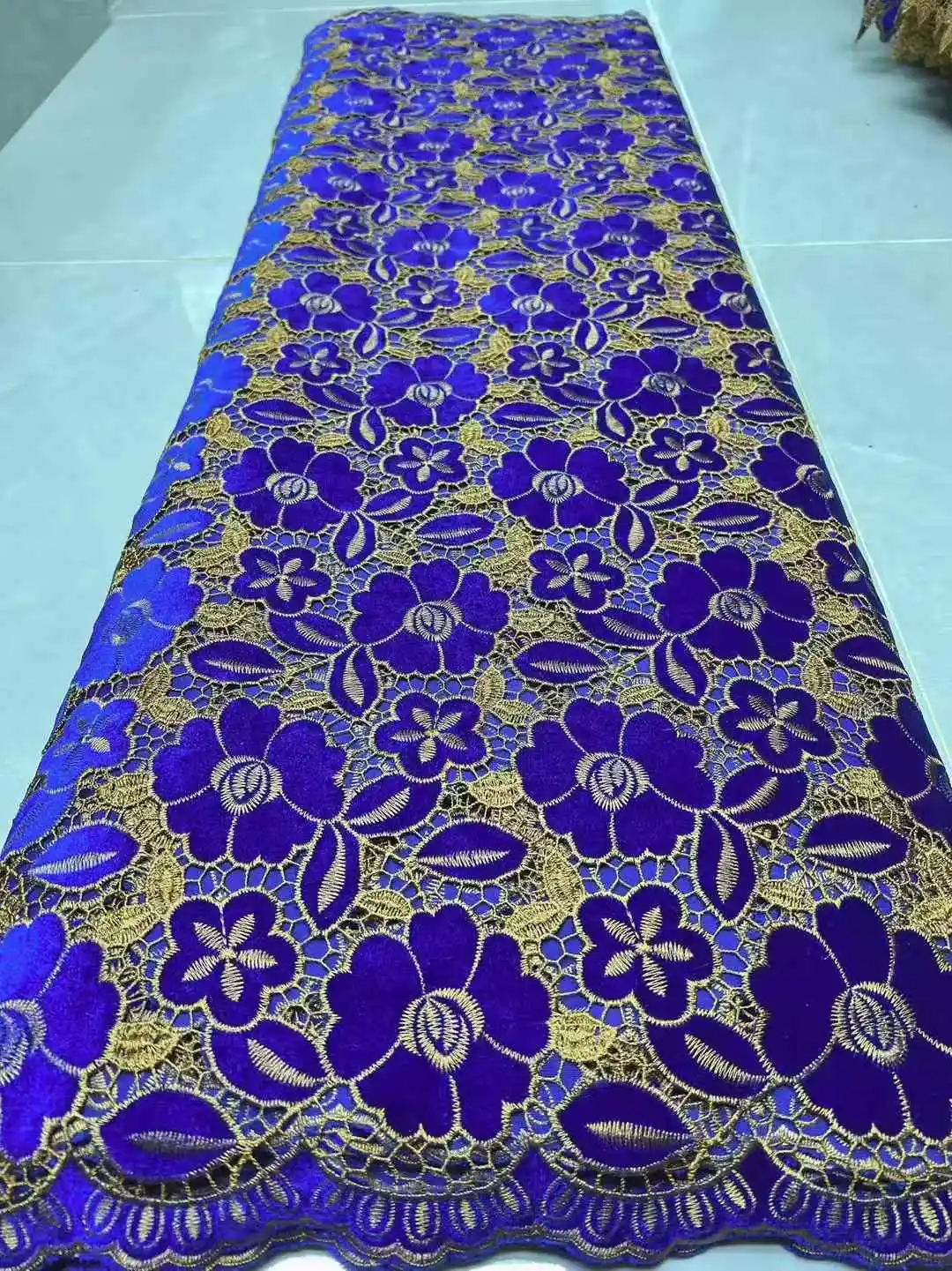 

African Lace Fabric 2025 High Quality Nigerian Lace Fabric Velvet Laser Embroidery Mesh Cord Lace For Wedding Dress 5 Yards