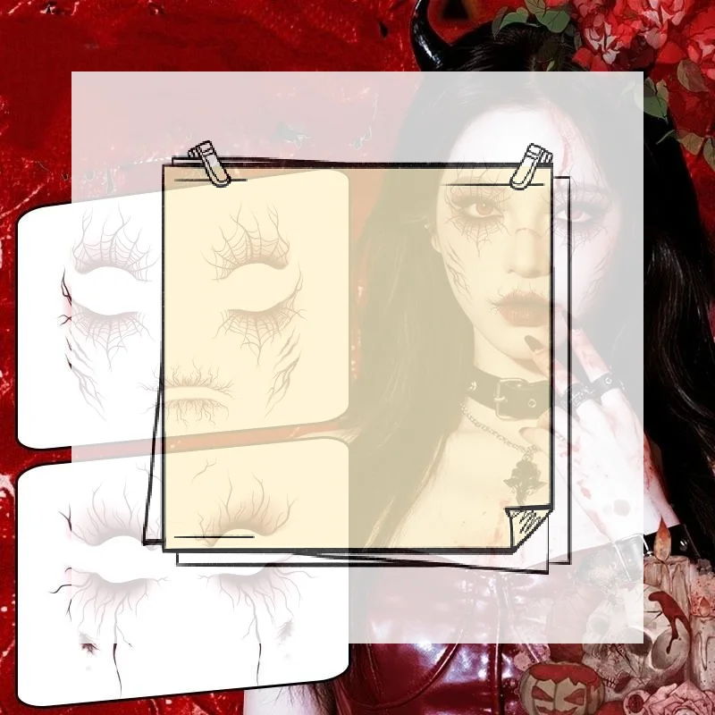 1/4 Sheets Halloween Party Body Art Vein Design Fake Tattoo Vascular Tattoo Stickers For Women Men Eyebrow Face Makeup