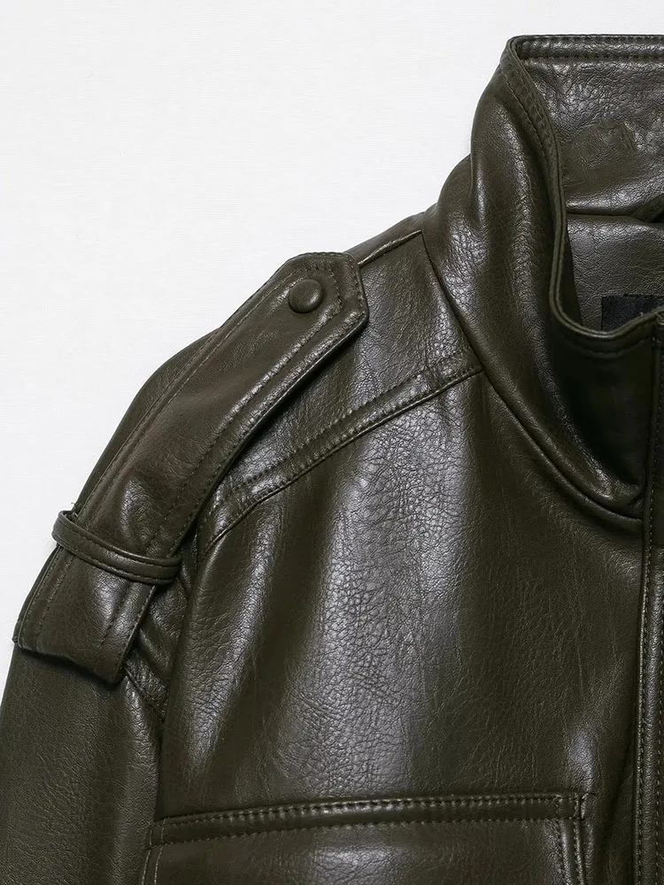 المرأة 2025 الخريف الشتاء سحابات قصيرة سترات من الجلد المرأة عادية التلبيب زر كم كامل معطف سيدة شيك الشارع الشهير