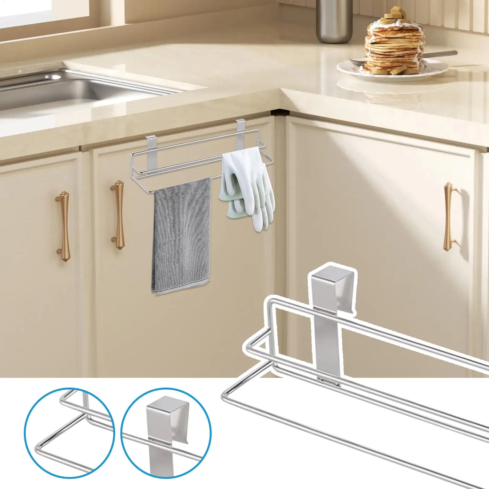 

Держатель для полотенец над дверью Вешалка для полотенец из нержавеющей стали для двери 12,01 дюйма Двухслойный стержень для хранения Кухонная вешалка для салфеток