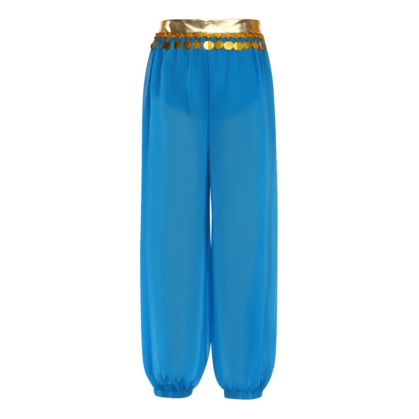 Kids Girls Belly Dance Pants Stage Costume Patchwork Sequin Tassels Pants Built-In Briefs for Belly Dance Theme Party Masquerade