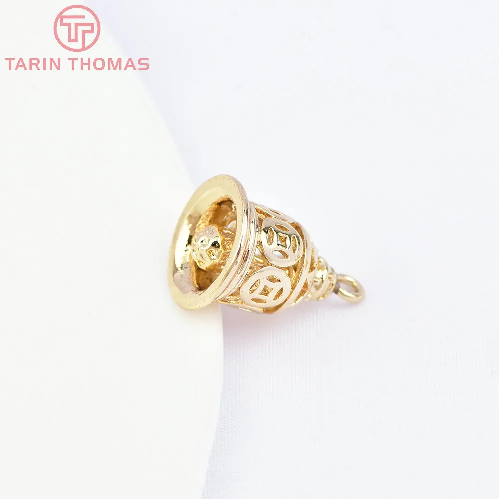(1625)6PCS 16x11MM 24K Gold Color Plated Brass Bell Pendants Charms for Jewerly Making Findings Accessories