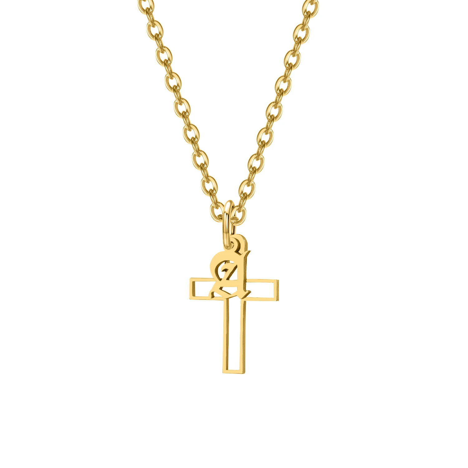 قلادة متقاطعة أولية مخصصة من Dascusto - مجوهرات مخصصة مكونة من 26 حرفًا باللون الذهبي عيار 18 قيراط لعشاق الموضة #6