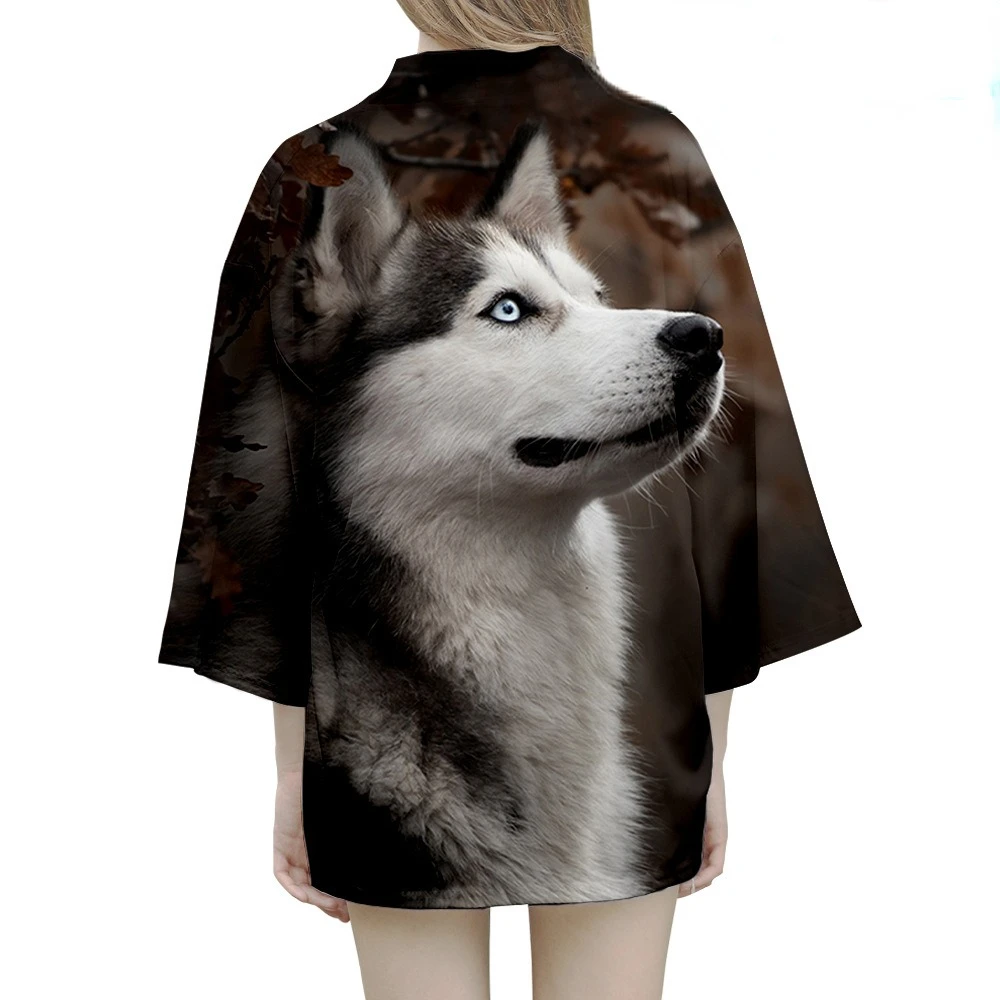 

Summer Wolf 3d Print Kimono Unisex Fashion Hawaiian Shirt Fashion Trendy Yukata Retro Tops Bathrobe Loose Kimono Outwear Chic