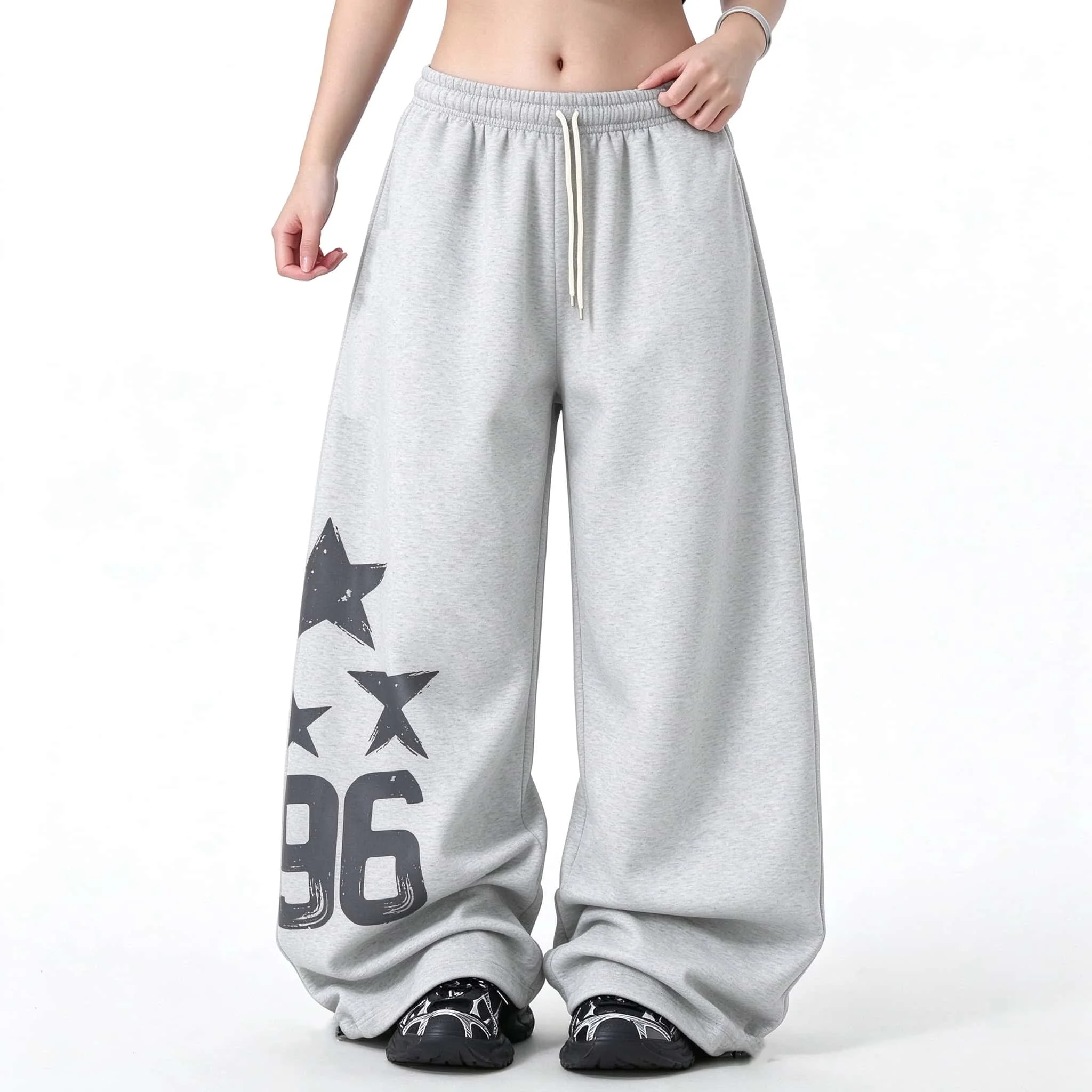 Y2K Streetwear Men Women Summer Quick Dry Long Trousers Vintage Star Figure Pattern Elastic Drawstring Wide Leg Casual Pants