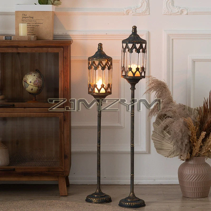 Floor Standing Candle Holder Retro Tall Standing Decorative Lantern Home Decor Decorative Garden Lamp Ornament