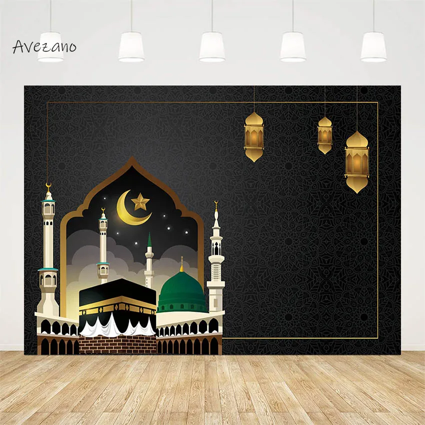 

Avezano Backdrop Photography Ramadan Kareem Islamic Mosque Golden Moon Castle Eid Al-fitr Background Photo Studio Decor Props