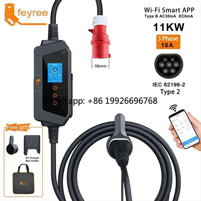 

Feyree Type2 Cable Portable EV Charger 11KW 16A 3P Car Charger Wi-Fi APP Control EVSE Charging Box CEE Plug for Electric Vehicle