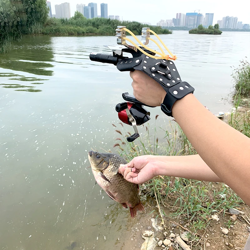 Conjunto de estilingue de pesca de alta precisão grande potência caça catapulta terno ao ar livre pesca arco composto captura peixe ferramentas novo