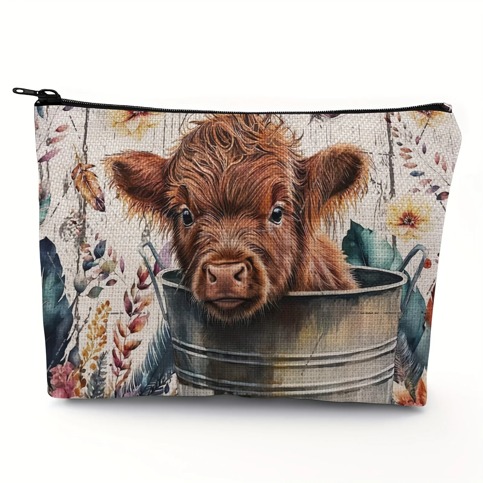 Highland Cow Decor, Cow Makeup Bag, Cow Decor Cosmetic Bag, Lovely Highland Calf Decorative Women\'s Makeup Bag