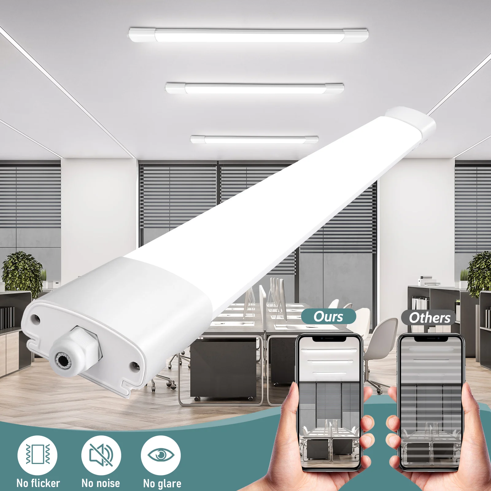 LED-Deckenleuchten, Leuchtstofflampen, Röhrenleuchte, Neutralweiß, 120 cm, 36 W, 3960 lm, 4000 K, IP65, wasserdicht, verbindbar, für Badezimmer