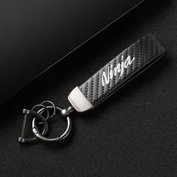 1PCS Leather Carbon Fiber Motorcycle Key Chains KeyChain For Kawasaki ninja400 ninja650 ninja 250 250r 2024 2025 Accessories